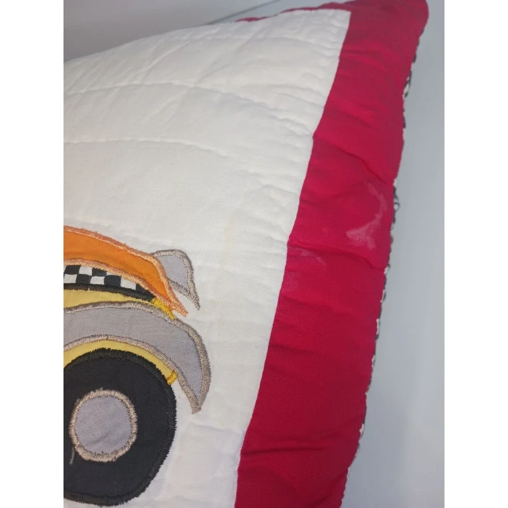 🏁Antique Race Car Pillow Quilt Checkered‎ Back 15